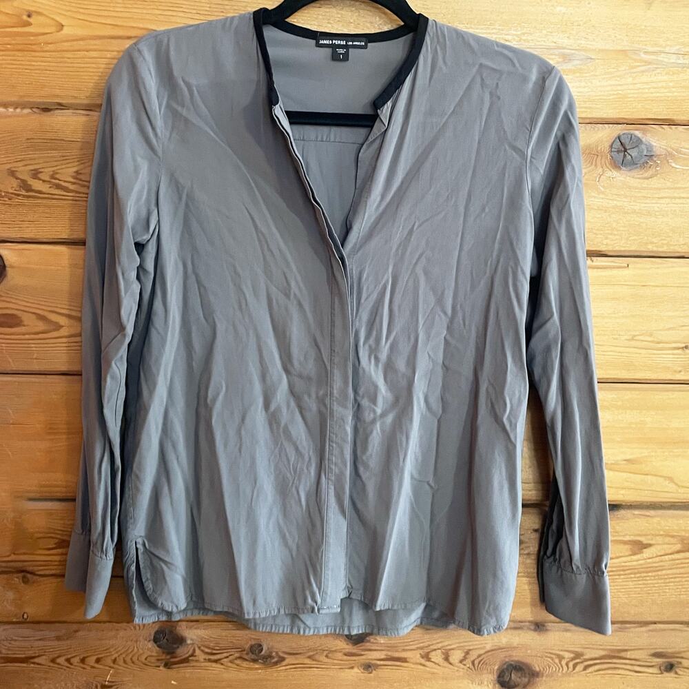 James Perse Gray Button-Front Long-Sleeve Blouse
